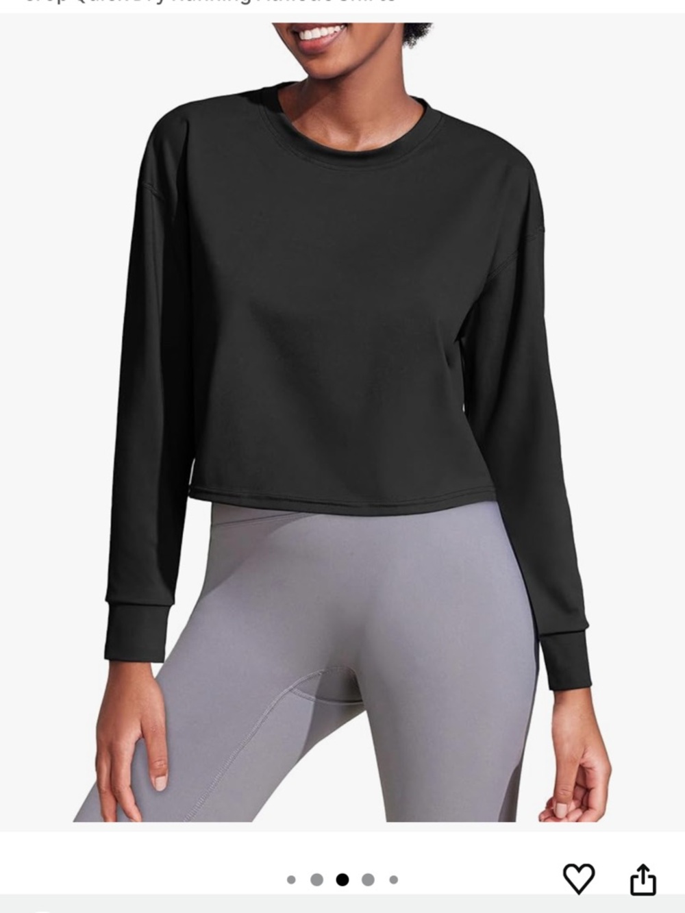 Cropped Long-Sleeve Crewneck Top - Black